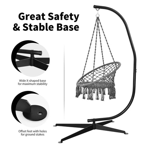 Heavy Duty Hammock Chair Stand For Hanging Chair With 360 Degree Rotation, Rust Resistant Steel C Stand, stable base shown