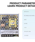 Heavy Duty 36 Watt 24 Volt 1.5 Amp Single Output Ac Dc Switching Power Supply For Home Projects And Industrial Gear, top view with specifications.
