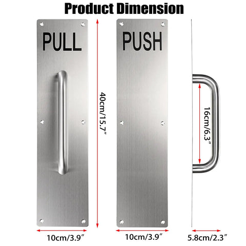 16 Inch Stainless Steel Door Handle Pull And Push Plate Kit With Screws Heavy Duty Gate Handle Bar For Home Office Warehouse Public Fits Wooden Or Composite Doors Brushed Silver, 40x10cm dimensions