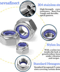 Locknut Set 210 Pcs Nylon Insert Lock Nuts Assortment M2 To M8 Stainless Steel 304 with nylon insert detail