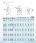 Ball screw specifications chart for SFU series, showing dimensions and load ratings for various models including SFU2510.