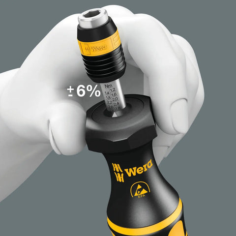 ESD Safe Kraftform Torque Screwdriver With One Quarter Inch Hex Head, Quick Release Chuck being adjusted by hand