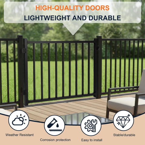 Tough As Nails Aluminum Deck Gate With Self Closing Hinge And Rust Proof Latch Setup For Screen Porch Fence, lightweight black gate.