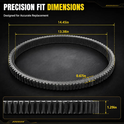 Sick CVT Drive Belt For Your Can-Am Maverick Commander Outlander ATV UTV Fits 570 650 800 1000 Models showing dimensions and textured surface.