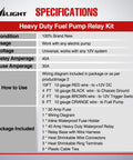 Badass Electric Fuel Pump Relay Wiring Harness Kit 40 Amp Relay 30 Amp Fuse for 12 Volt Systems specifications chart