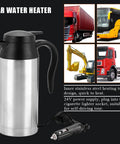Portable Car Electric Kettle 750ml 24V Truck RV Compatible Hot Water Boiler For Brewing Coffee Tea Or Baby Formula featuring stainless steel design.
