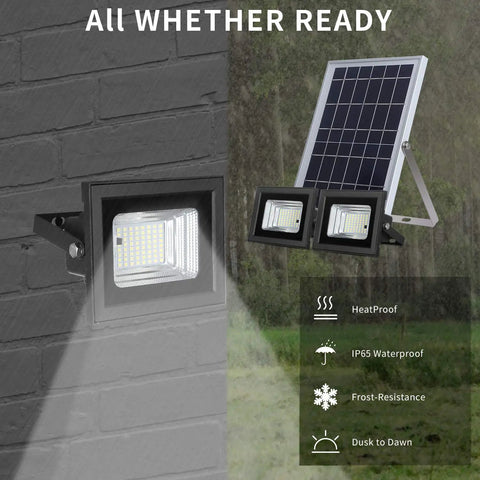 Lit Outdoor Solar Flood Lights Dusk To Dawn With Remote Control 800LM 64 LED 6500K White LED Floodlights IP65 Waterproof Aluminum