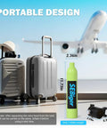 Mini 0.5 Liter Scuba Tank Pony Bottle With DOT Certification for easy travel, shown with luggage and airplane in the background.