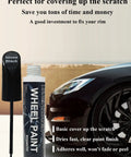 Gloss Black Wheel Touch Up Paint Pen For Quick Car Rim Scratch And Rock Chip Repair Universal Auto Refinish Marker on a car.