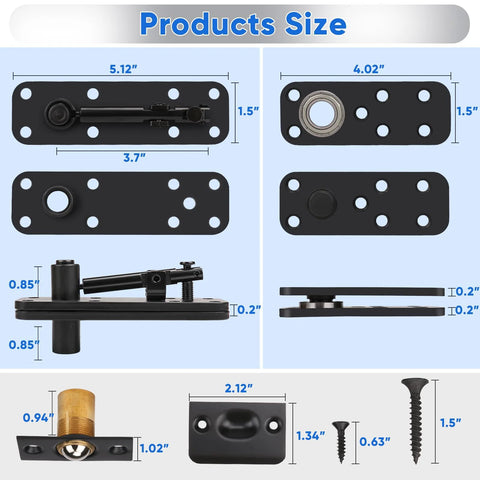 Dimensions of 2 Pack Stainless Steel Hidden Door Hinges with 360 Degree Rotation, ideal for secret doors up to 600 pounds.