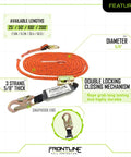 Vertical Lifeline With Openable Rope Grab 25 Feet And Shock Pack, 5/8" diameter rope, double locking closing mechanism shown
