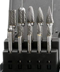 Carbide Burr Set 10 Pieces Half Inch Head Quarter Inch Shank Double Cut Rotary Burrs For Die Grinder And Drill in case