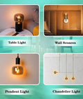 Amber Diamond Globe LED Edison Bulb 2200K Warm Glow, 4W Dimmable, Champagne Finish in various lighting settings