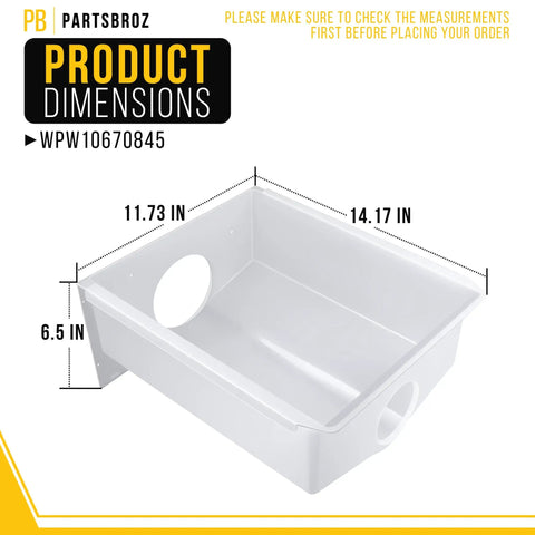 Ice Bucket Replacement Assembly For Freezer Tray Compatible With Whirlpool Kenmore KitchenAid Maytag dimensions 14.17x11.73x6.5 inches