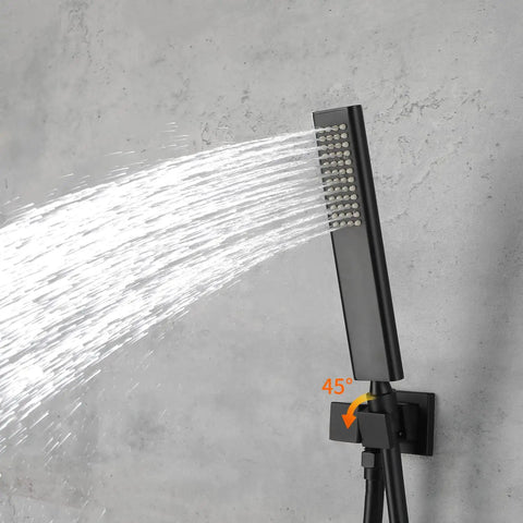 Matte Black Shower System With 10 Inch Rain Head And Handheld Pressure Balance Valve Kit Included Dope Water Flow Control