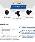 Black Rear License Plate Screws 8 Pack M6-1.0 Thread 16mm Length 18-8 Stainless Steel Built Tough For Most Cars With License Plate Brackets No Rust Finish