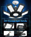 Crazy Bright 200W Garage Light With Six Deformable Panels And Central LED 20000 Lumens At 6500K Daylight E26 E27 Socket detail image