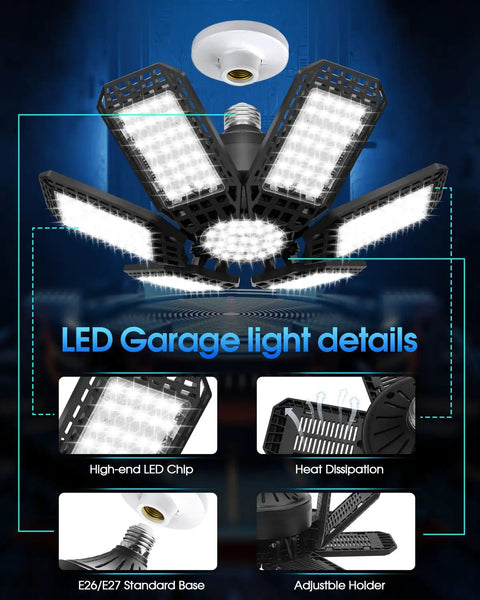 Crazy Bright 200W Garage Light With Six Deformable Panels And Central LED 20000 Lumens At 6500K Daylight E26 E27 Socket detail image