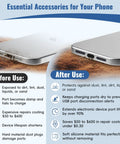 Comparison of phone port with and without Dope USB C Dust Plug With Speaker Cover And 5 In 1 Cleaning Kit showing protection benefits.