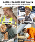 Four professionals wearing Diamont Clear Vented Over Glasses Safety Eyewear in construction, warehouse, carpentry, and multiple tasks environments.