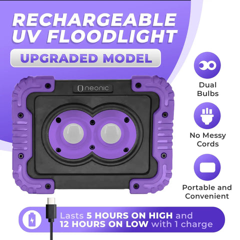Cordless Rechargeable UV Black Light Flood Lamp 395nm 20W High Power LED Battery Powered Blacklight with dual bulbs