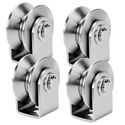 4 Pack 2 Inch V Groove Wheel And Stainless Steel Pulley Blocks For Sliding Gates Doors And Windows Tracks Double Bearings 48mm Caster Rollers