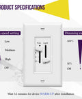 3 Speed Ceiling Fan Control And Dimmer Light Switch With Dual Slide Controls For Full Range Dimming And Four Fan Speeds, 2.5A
