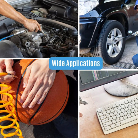 Using One Quarter Inch Quick Connect Air Accessory Kit With 25 Feet PVC Hose Blow Gun With Inflation Nozzles on various tasks