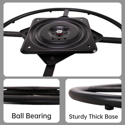 24 Inch Recliner Swivel Base Conversion Kit For Chairs With Round Ring And 10 Inch Square Rotating Plate With Ball Bearings And EVA Mat, black metal