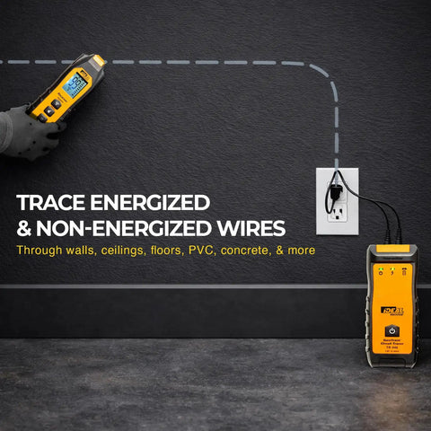 SureTrace Digital Circuit Tracer And Circuit Breaker Finder For 0-480V AC DC With Backlit Display in use near outlet