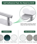 Self Adhesive Bathroom Hardware Set With 16 Inch Towel Bar SUS304 Stainless Steel Wall Mount No Drill Stick On Kit Installation