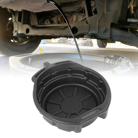 The Ultimate Heavy Duty Oil Drain Pan Kit Holds Four Gallons With Non Spill Pour Spout For Easy Car Maintenance And Fluid Catching During Coolant Changes, black plastic pan under car