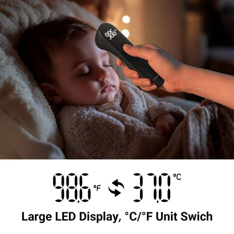 No Touch Forehead Thermometer For Adults Kids And Babies Infrared Temperature Checker With Non Contact Sensing And 1.18 Inch Range For Quick Accurate Readings PT3 Black, baby use, LED display