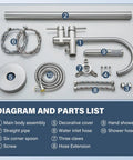 Diagram of parts for Freestanding Bathtub Faucet In Brushed Nickel, Floor Mounted Tub Filler With Handheld Shower, 360 Swivel Spout