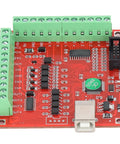 4 Axis CNC Breakout Board Motion Controller Card With 100KHz Step Pulse Frequency USB Interface For Stepper And Servo Motors Dope Performance Supports Probes Emergency Input Limit Switches And Handwheel Manual Control, red PCB