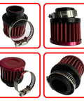 25mm Universal Air Intake Filter For 1 Inch Intake Cold Air Filter Auto Breathe Vent Crankcase Cleaner With Adjustable Clamp On Breather Fits Car And Motorcycle Red, showing various angles.