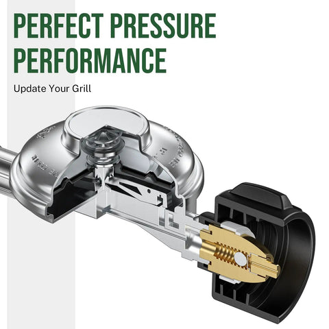 Detailed view of 4Ft Propane Regulator With Hose For Low Pressure 0-1 Psi Outdoor Grills Heaters Pits And Griddles connector