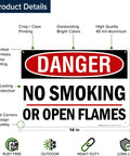 Straight Up Danger No Smoking Or Open Flames Sign 10X14 Inches.040 Rust Free Aluminum Fire Safety Warning Plaque with pre-drilled holes.