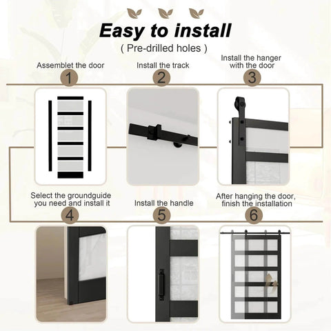 Black PVC Surface Solid Core Wood Frosted Glass Sliding Barn Door With Installation Hardware Kit 60 By 84 Inches assembly steps