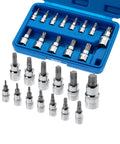 Torx Bit Socket Set 13 Piece T8 Through T60 With Star And Torx Bits in blue case, high grade S2 alloy steel for precision repairs.