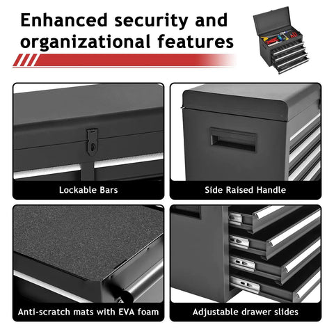 Straight Up Hella Sturdy Five Drawer Rolling Tool Chest In Sleek Black With Detachable Storage Box For Top Notch Garage Organization And Heavy Duty Workshop Cabinet