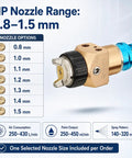 MP nozzle options for Heavy Duty Automatic Spray Gun With 1.2Mm Nozzle And Pressure Feed System, 0.8-1.5mm range.