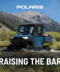 Heavy Duty OEM Replacement Weld Nut Plate For General Ranger And RZR UTV Rig Ready Steel Fastener Hardware Built Like A Tank For Trail And Mud Bogs in use on a Polaris Ranger crossing a stream.