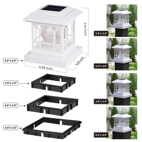 Solar Powered Outdoor Fence Lights RGB and Warm White for 3.6x3.6 to 5x5 Deck Posts, IP65 Waterproof ABS Shell Glass Lens, 2 Pack