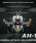 Cobra Attack Helicopter Building Block Set, AH-1 front view with realistic details, 512 plus pieces, military model kit for display.