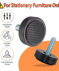 12 Pack Slick 1/4-20 Thread Furniture Levelers With Grip Tight Rubber Feet For Light Couches And Cabinets Scratch Free Floor Savers And Easy Spin Glides To Keep Your Place Looking Fresh - Close-up of adjustable rubber glide with screw.