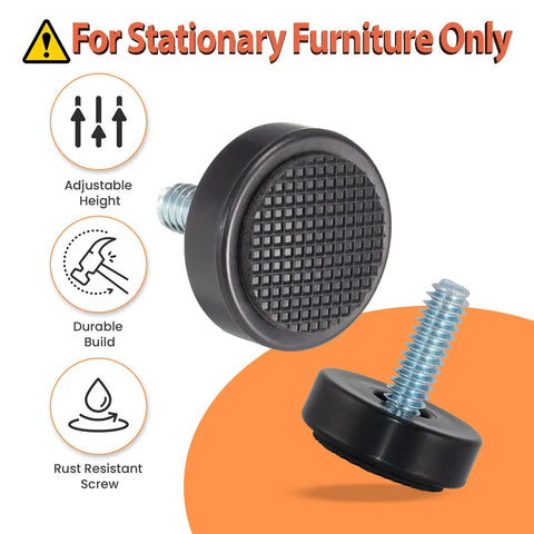 12 Pack Slick 1/4-20 Thread Furniture Levelers With Grip Tight Rubber Feet For Light Couches And Cabinets Scratch Free Floor Savers And Easy Spin Glides To Keep Your Place Looking Fresh - Close-up of adjustable rubber glide with screw.
