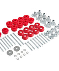 Ford F250 F350 Super Duty Body Mount Bushing Kit For 2008 To 2016 2WD 4WD Polyurethane Cab Mounts With Steel Sleeves And Hardware In Red Tough Finish, red bushings and hardware set