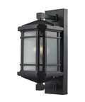 Lowell Outdoor Matte Black Wall Sconce With Clear Hyalophane Glass Modern Cut Corner Design Built Tough Aluminum Build 17 X 7 X 10 Inches