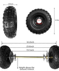 Go Kart Axle Kit 6 Inch Ready To Roll With 740mm Rear Axle, wheel diameter 12.9 inches, showing side and top view dimensions